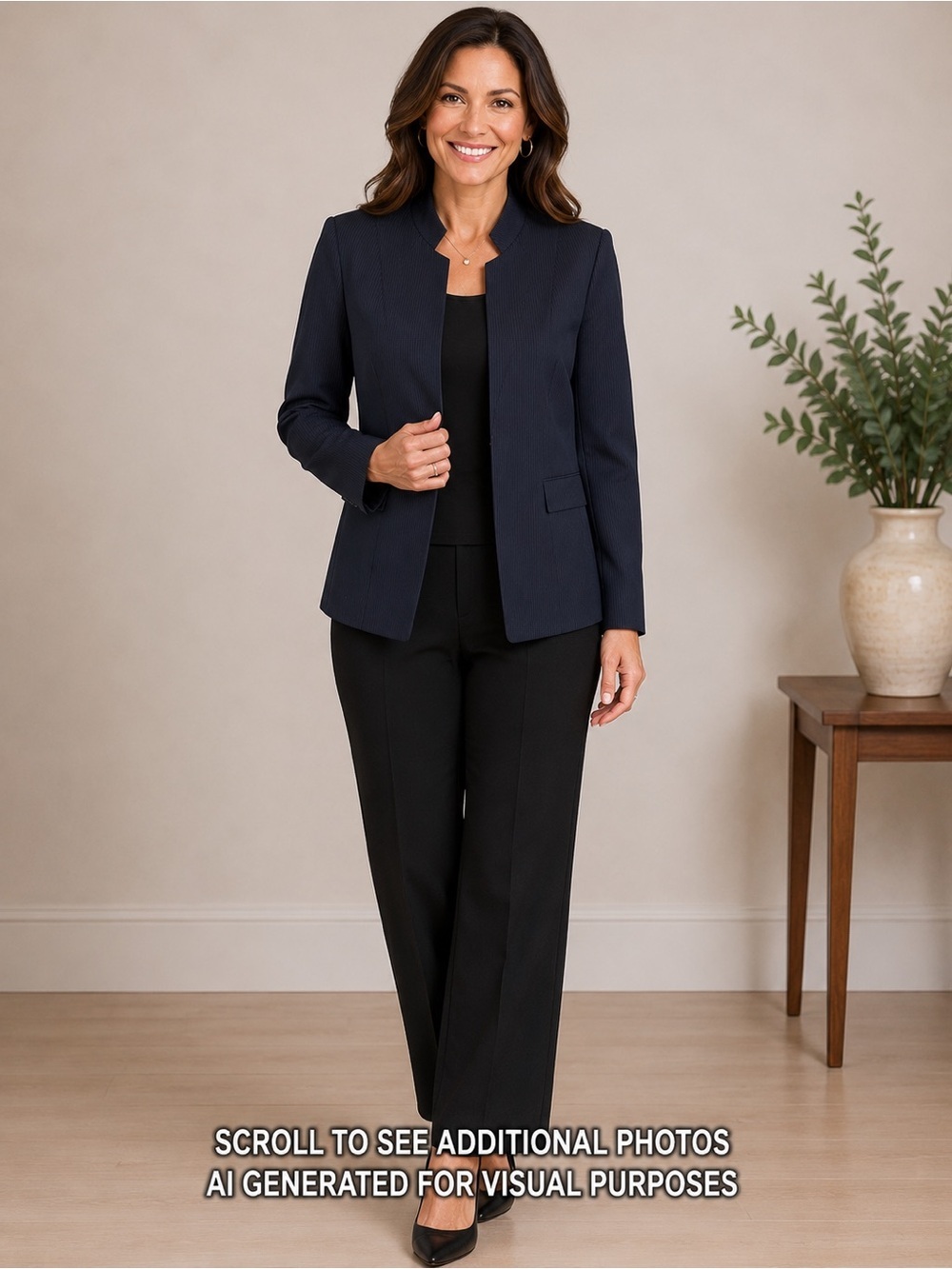 Elie Tahari Blazer Size 6 NWT Dark Blue Pinstripe  Lined Shoulder Pads